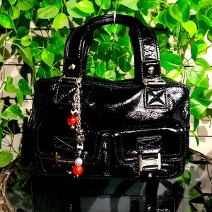 Black patent leather Michael Kors bag w/ handmade purse charm
